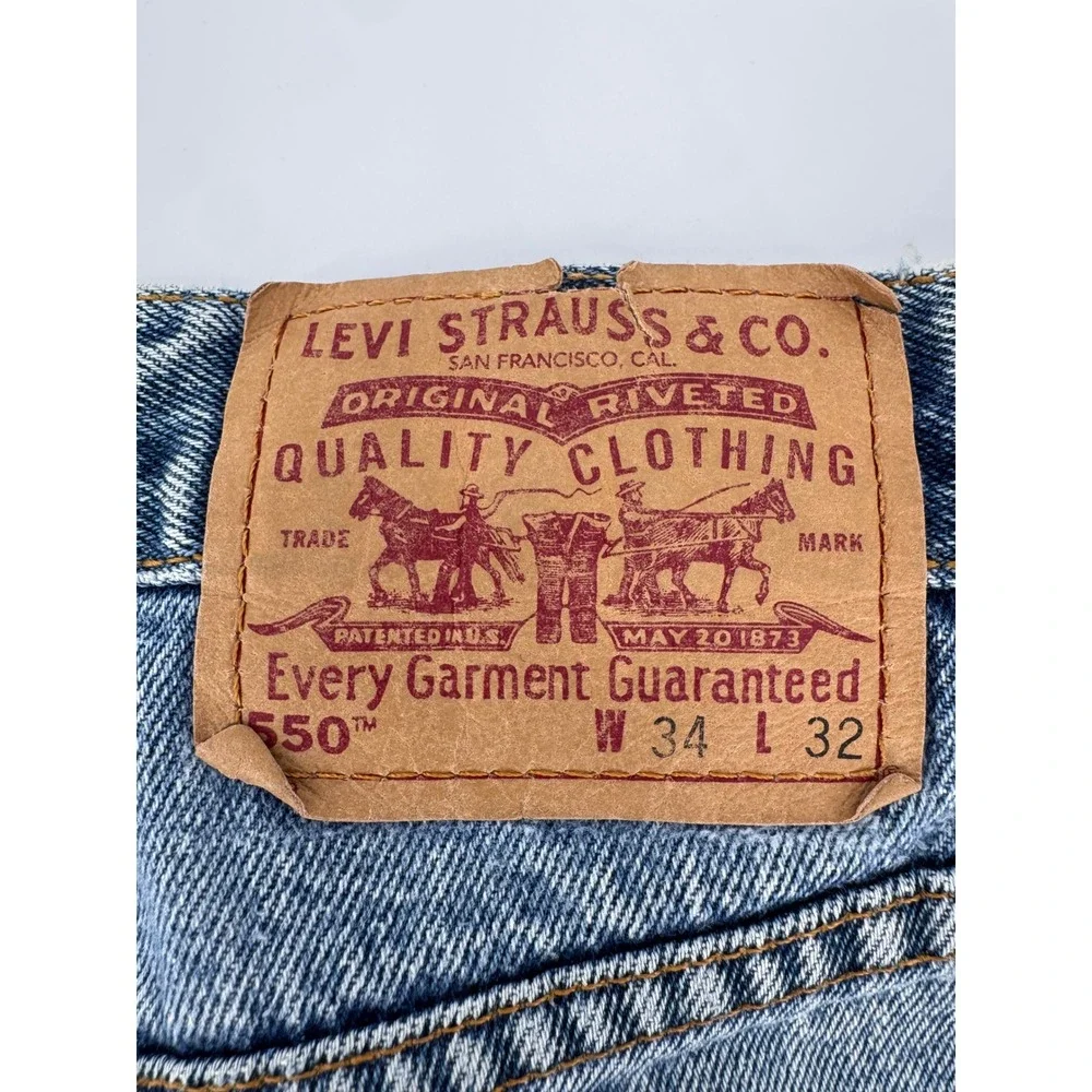 Levi 550 Relaxed Fit Jeans Mens Real Measurements W32 L32‎ Blue Denim Distressed